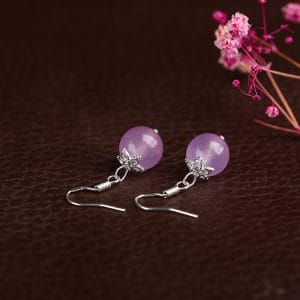 Natural Jade Marrow Agate Eardrops, Earhooks, Single Bead Earrings, Female