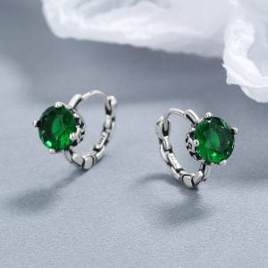 925 sterling silver Thai silver emerald four claw zircon earrings