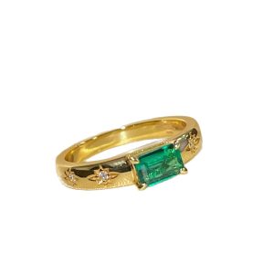 925 silver gold-plated high carbon diamond synthetic emerald octagonal star K yellow daily light luxury medieval daily ring