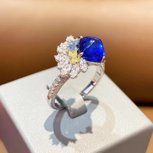 925 silver gold-plated high carbon diamond rich deep blue baby royal blue yellow diamond jumping color embellishment candy tower ring